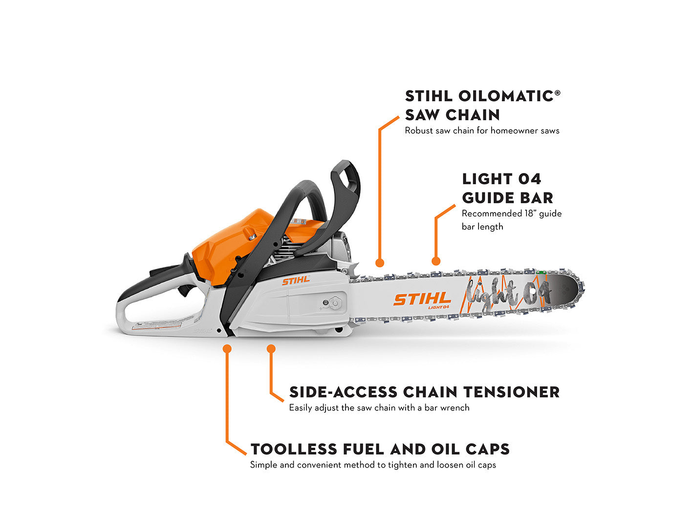 Stihl MS 182 Gas Chainsaw | 16" Guide Bar 3/8" Pitch .050" Gauge