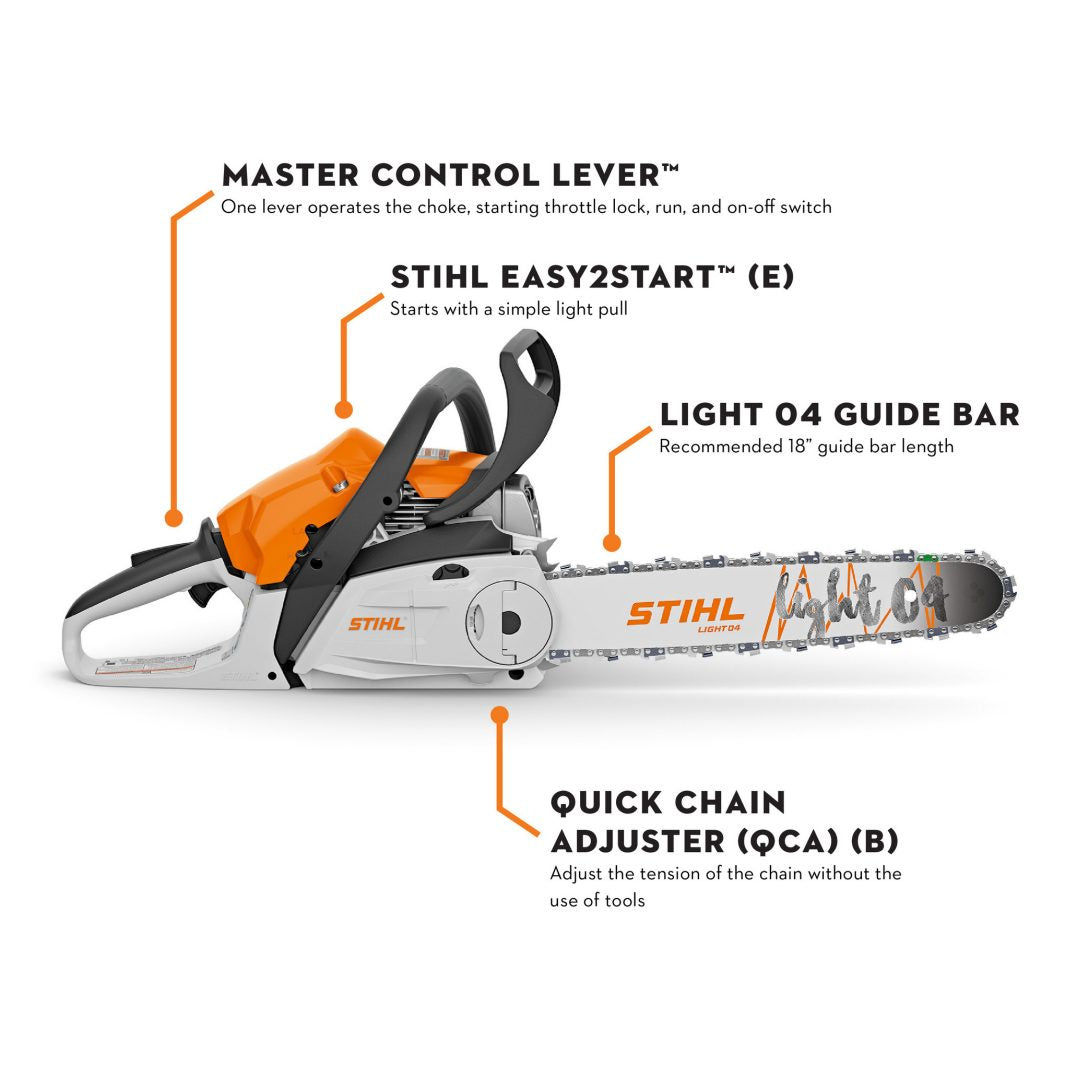 Stihl MS 212 C-BE Gas Chainsaw | Quick Chain Adjuster | 18" Guide Bar 3/8" Pitch .050" Gauge